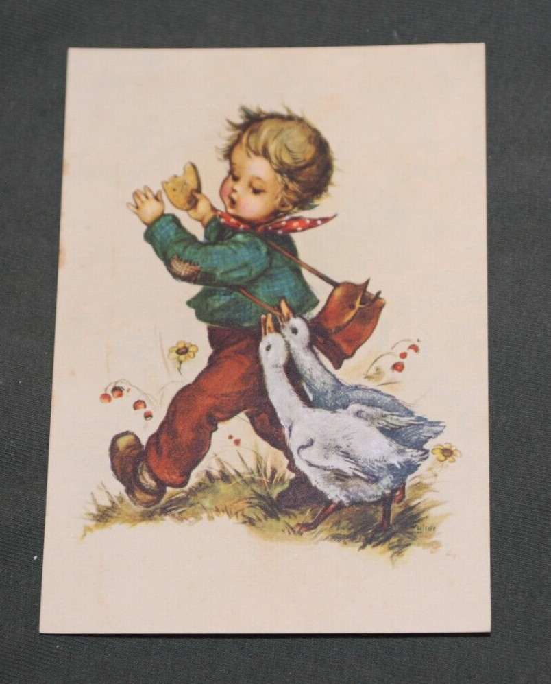 Vintage Postcard: Hilde Artwork of Child and Geese. Printed in Germany #2