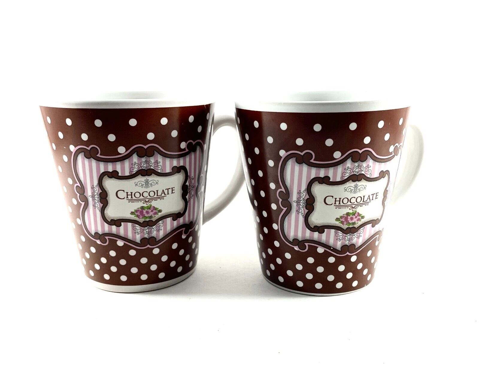 Trisa Set of 2 Chocolate Cups Brown White Polka Dots 12oz Coffee Mug