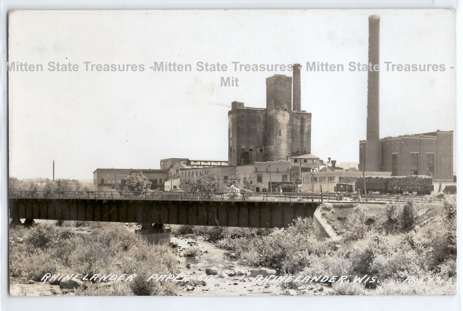 Paper mill factory, Rhinelander, Wisconsin; history photo postcard RPPC