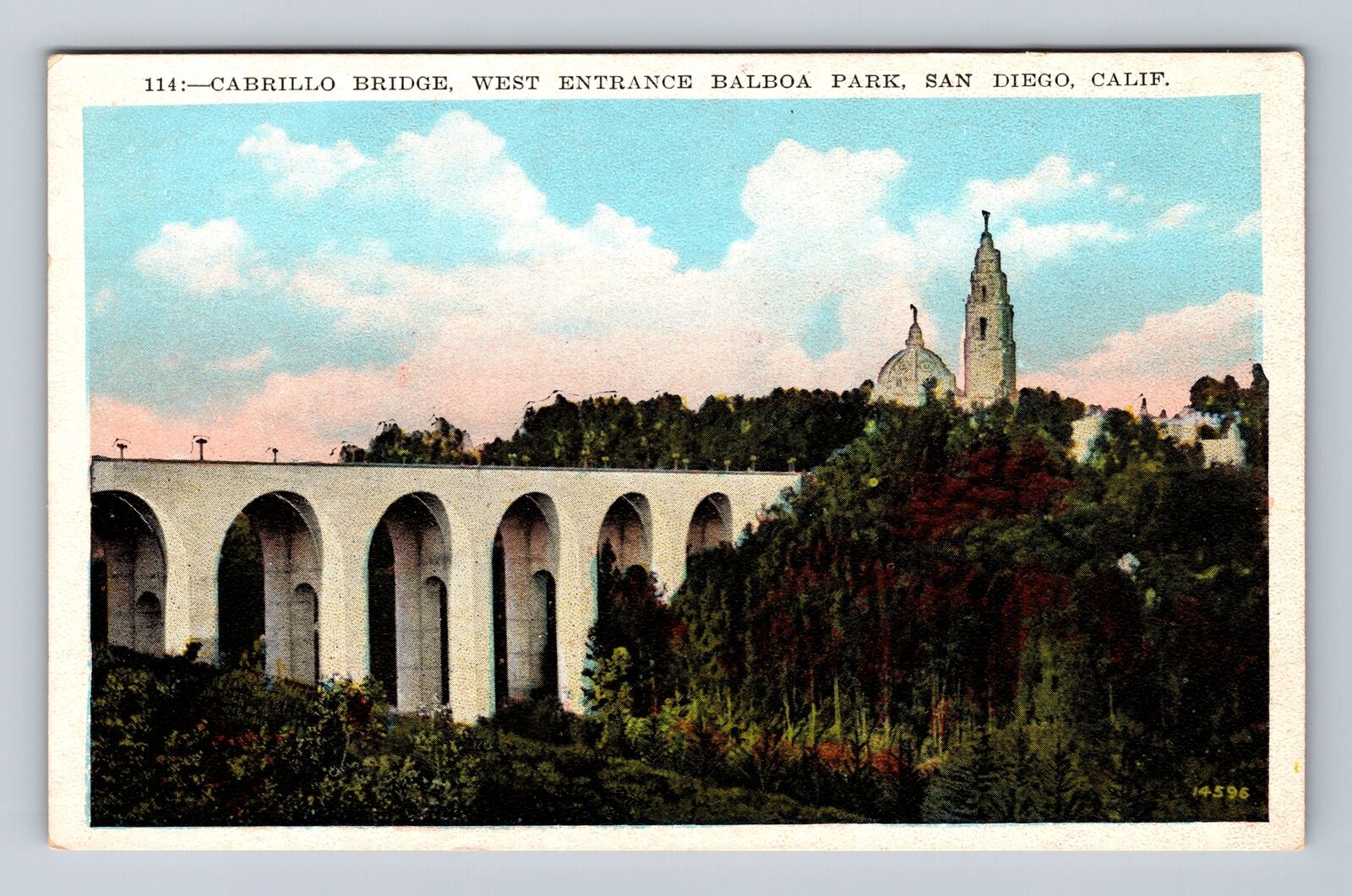 San Diego CA-California, Cabrillo Bridge, Balboa Park, Antique Vintage Postcard