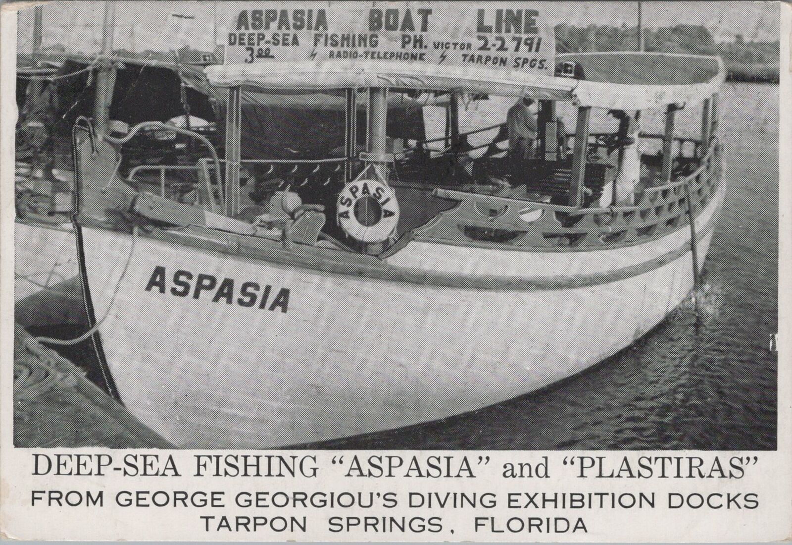 Postcard Ship Fishing Aspasia and Plastiras George Gorgeous Tarpon Springs FL 