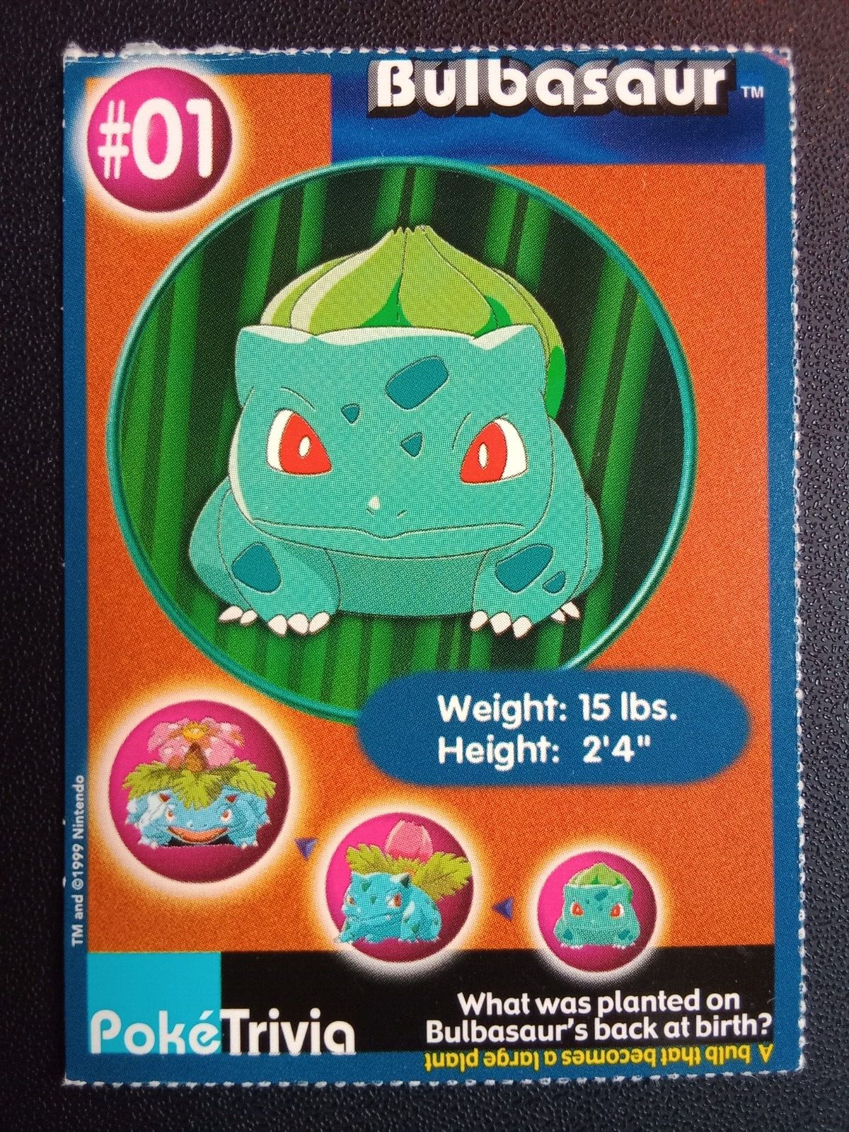 Bulbasaur Pokemon Burger King Card