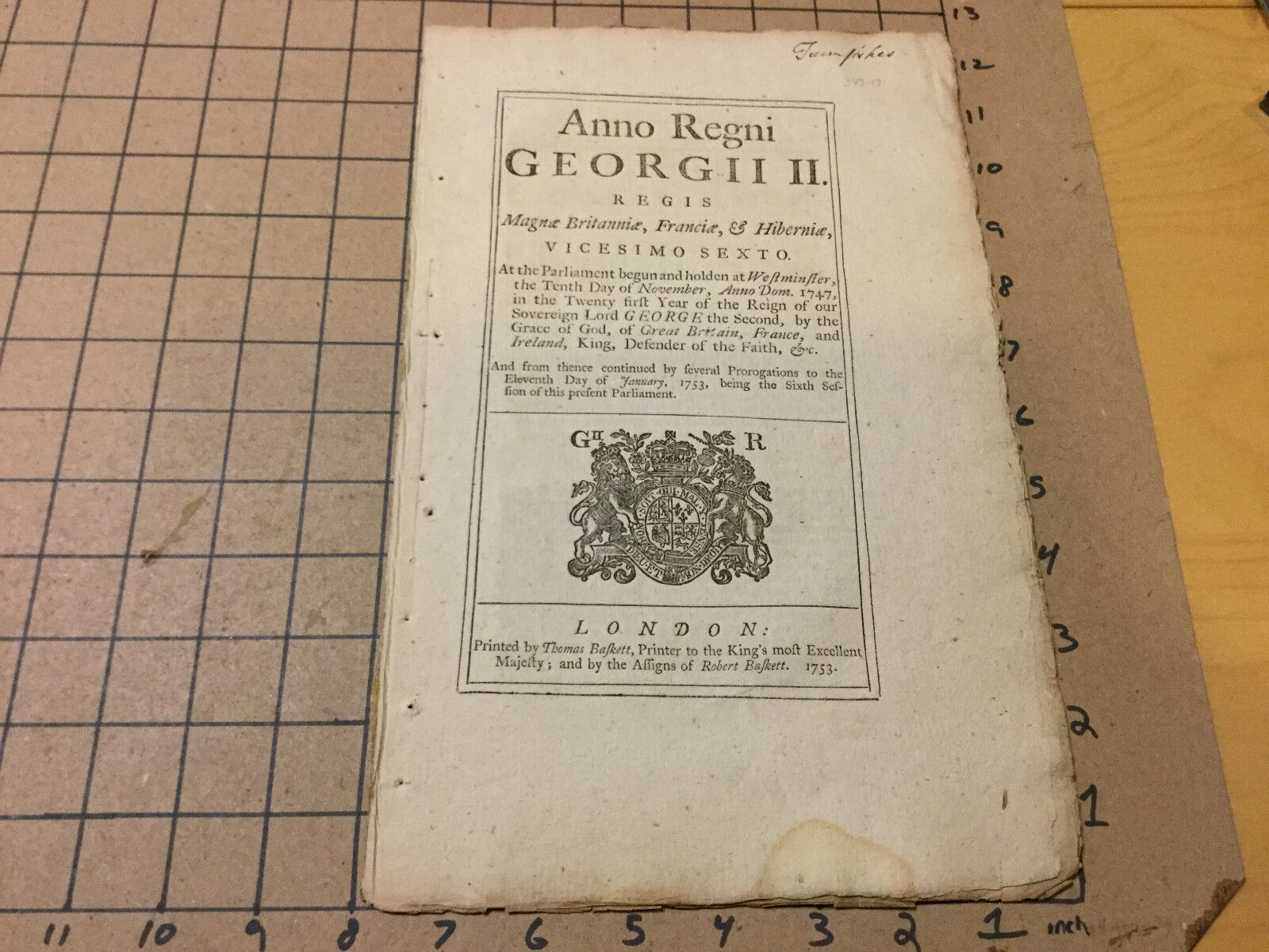 original Anno Regni GEORGE II Regis - 1753 - act on HIGHWAYS & TURNPIKE ROADS 