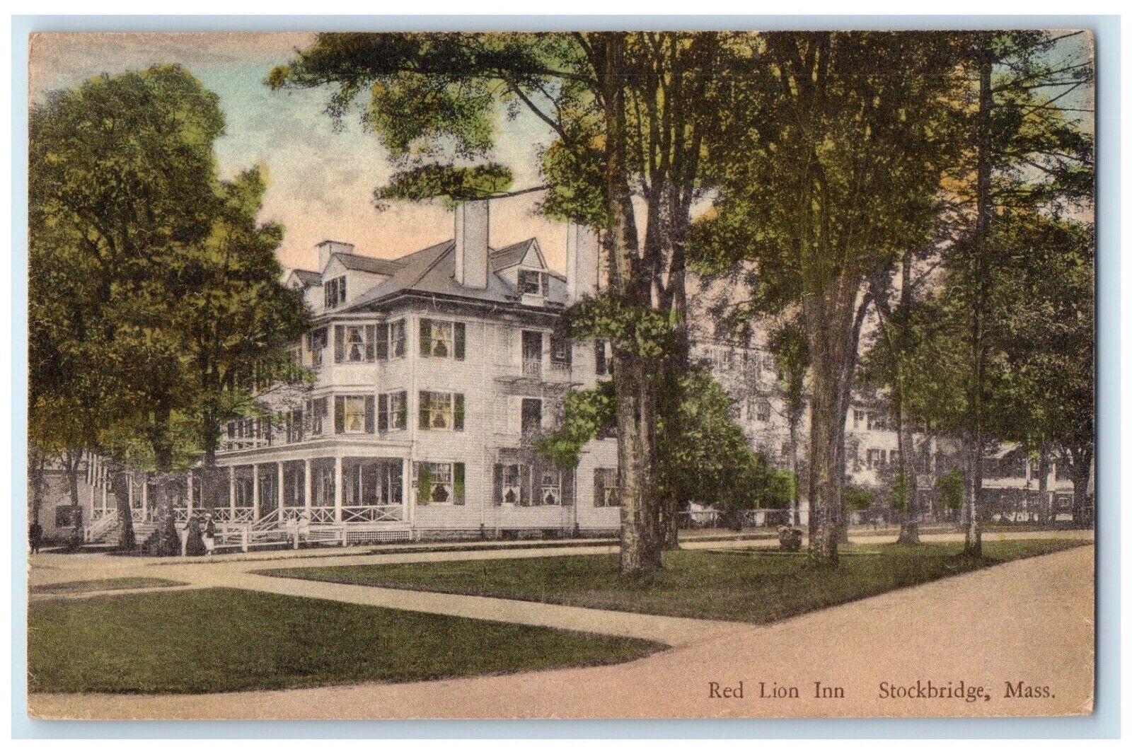 Red Lion Inn Hotel Building Stockbridge Massachusetts MA Handcolored Postcard