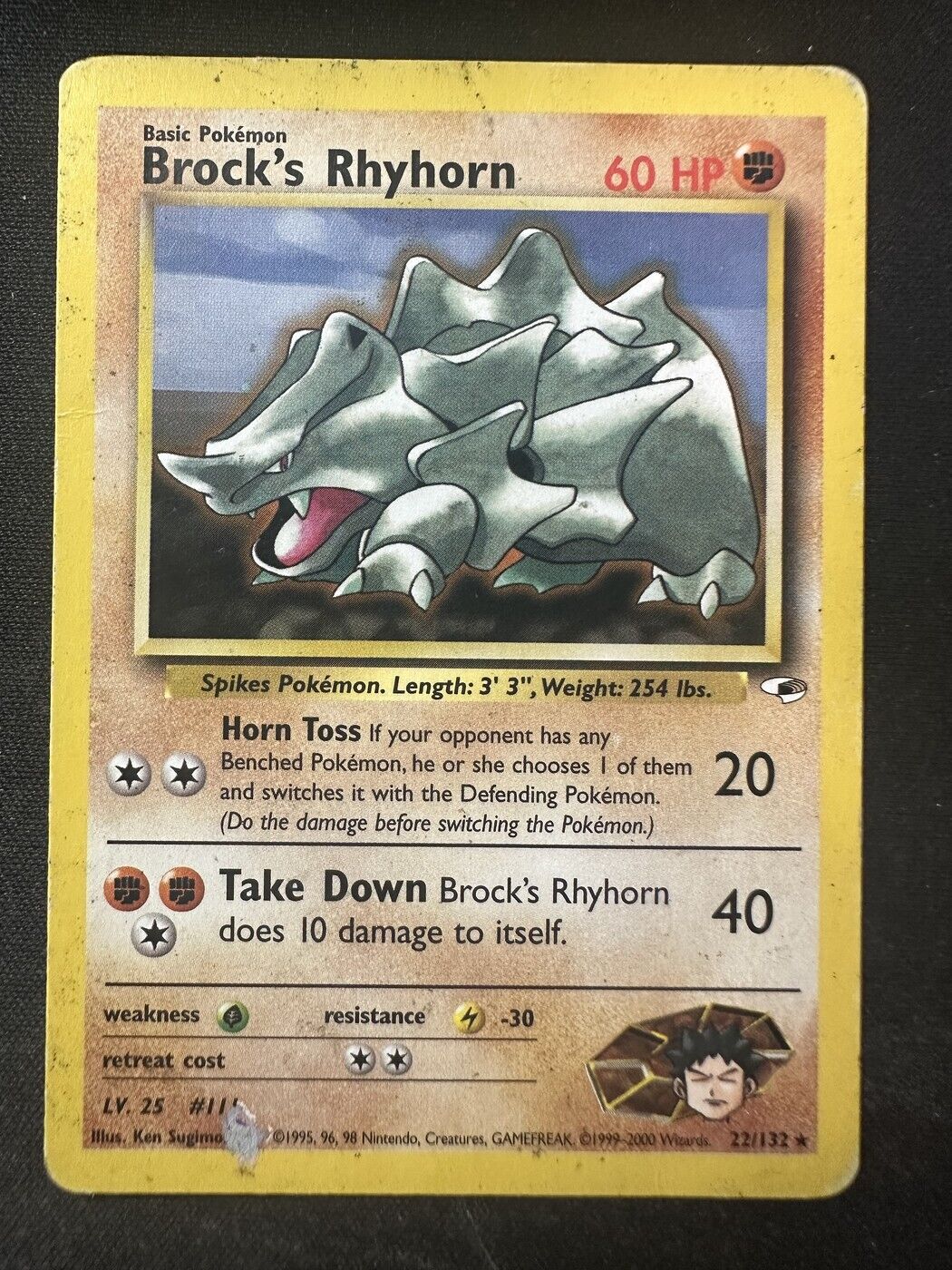Pokemon TCG 22/132 Brock\'s Rhyhorn Gym Heroes Non Holo Rare MP