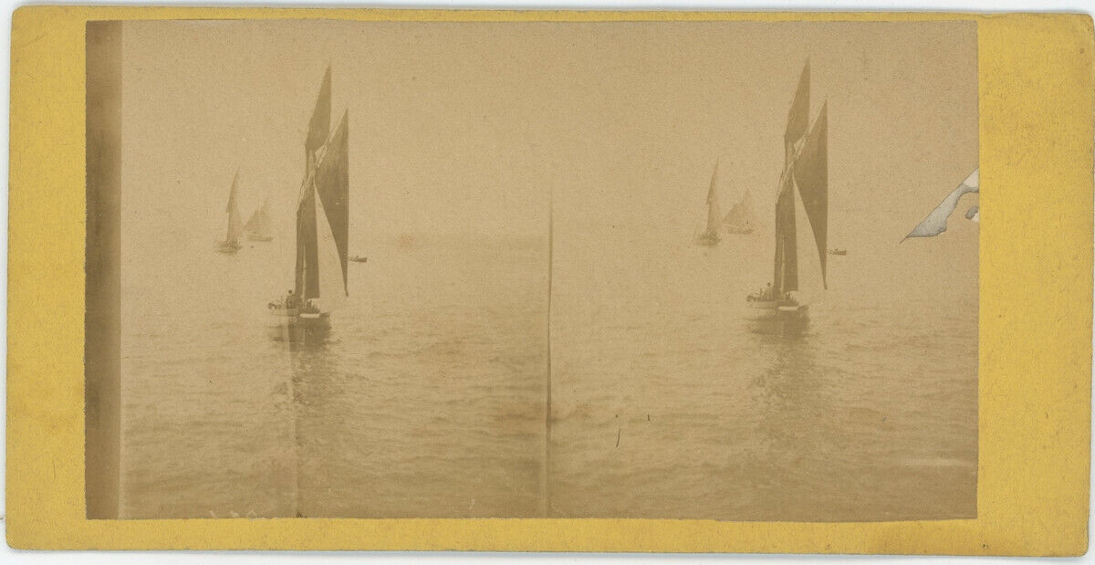 Stereo circa 1865. Boat to locate. Sailboat. Normandy?