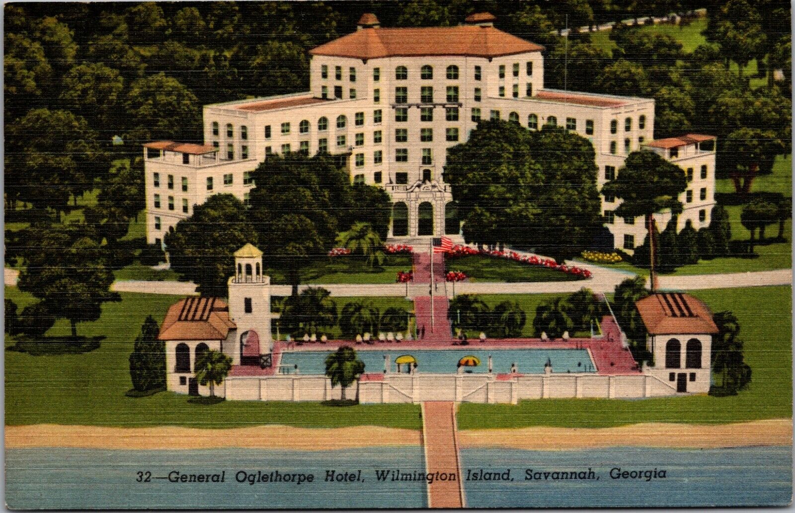 Savannah GA General Oglethorpe Hotel Wilmington Island Pool 1951 Linen Postcard