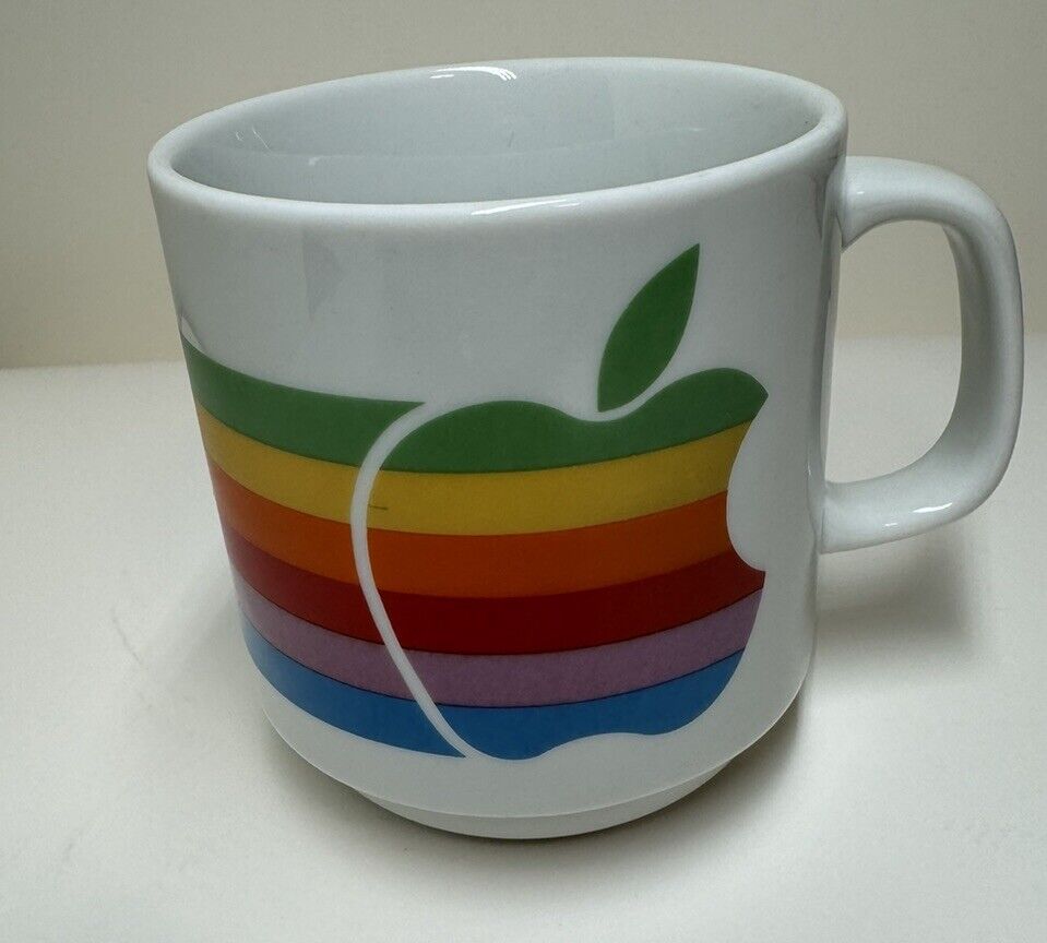 Vintage Apple Computer Rainbow Coffee Mug advertising Logo 1980s