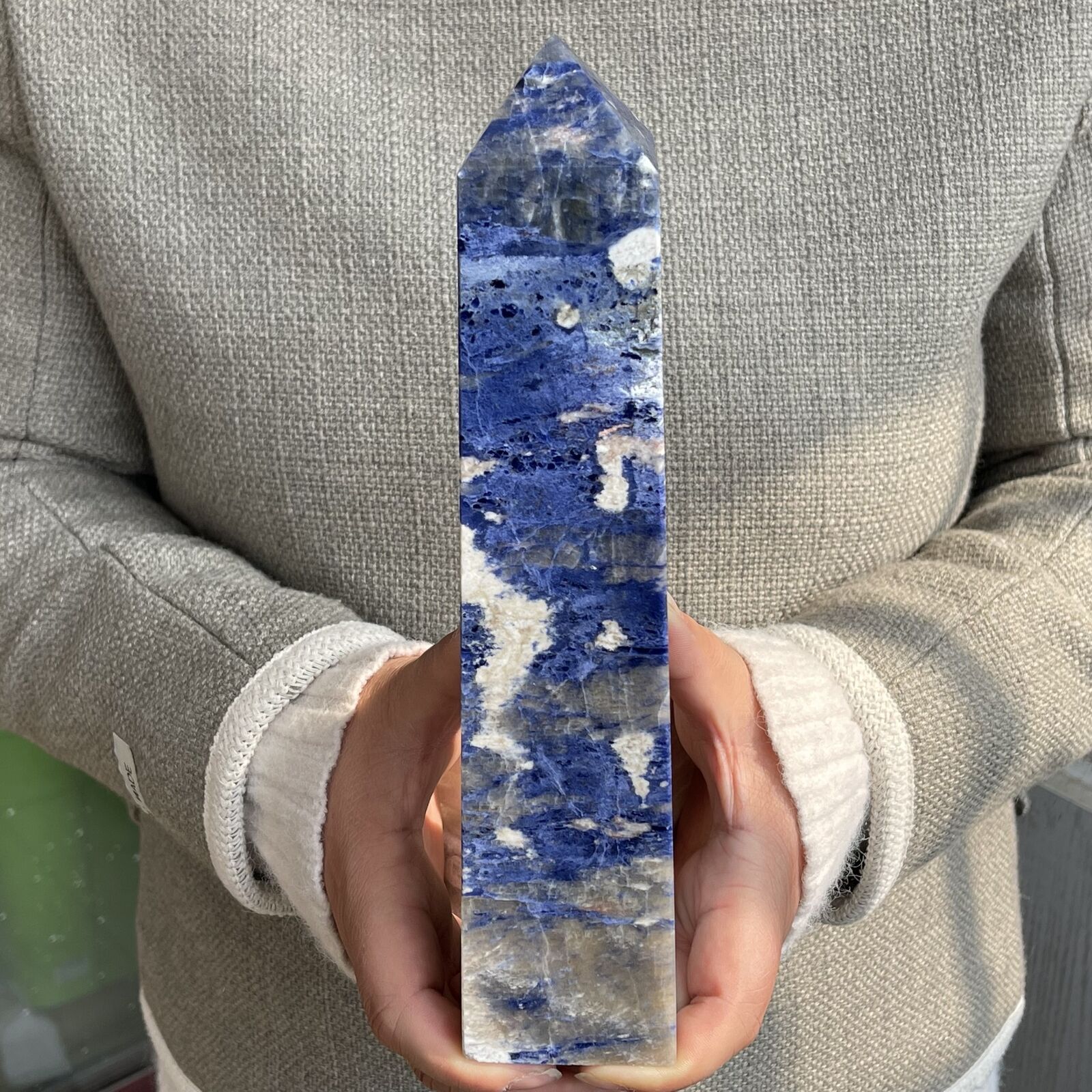 2.66LB natural sodalite quartz crystal obelisk wand point healing TQS8890