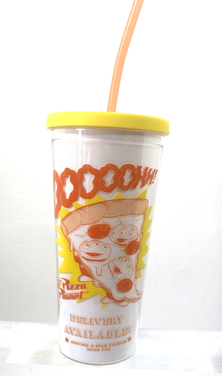 Disney Park Cheesy Pizza Planet Alien Toy Story Plastic Tumbler Cup w/ Straw New