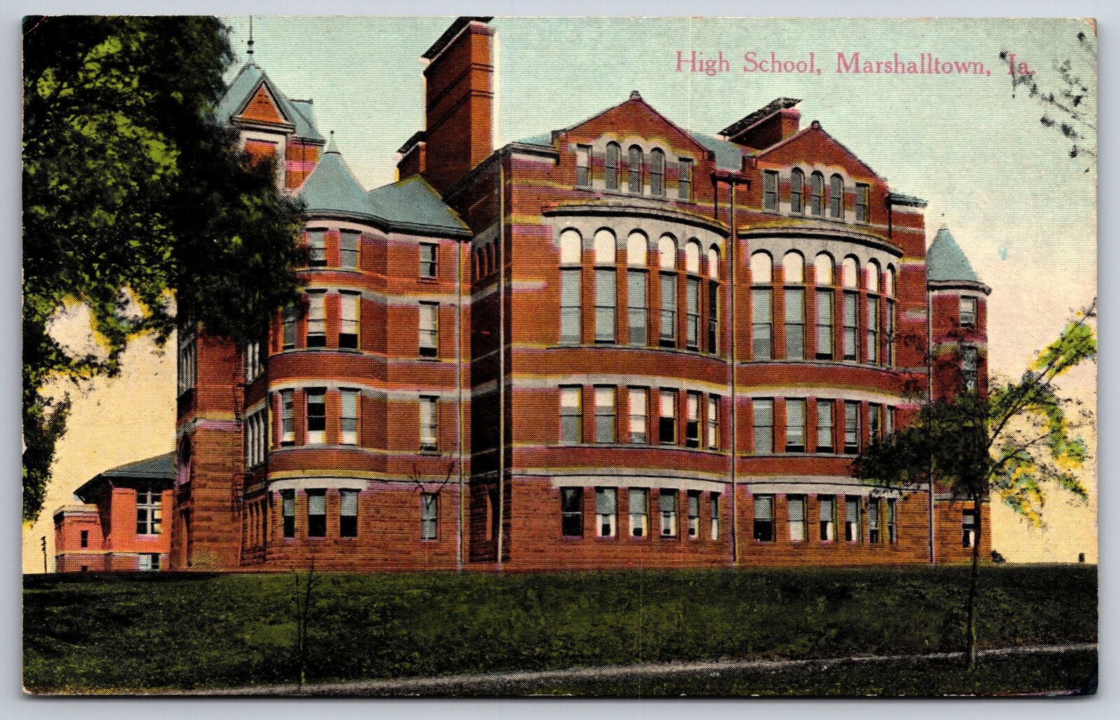 Marshalltown Iowa~High School Bldg Exterior View~PM 1911~EC Kropp Vtg Postcard