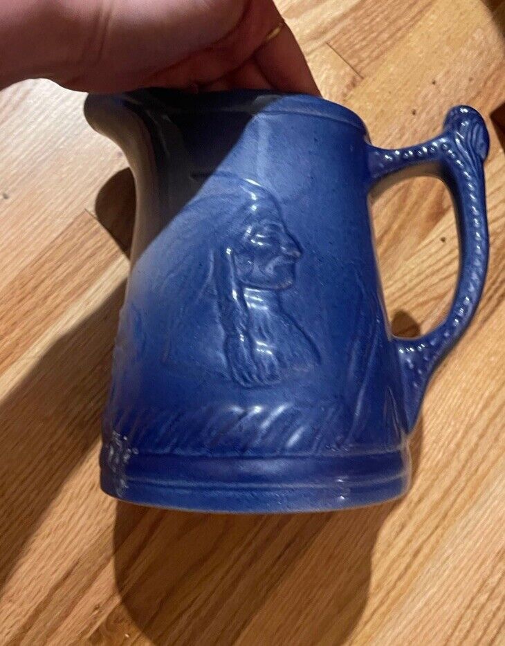 Antique flow blue English ironstone 1890 pitcher Native American Indian relief