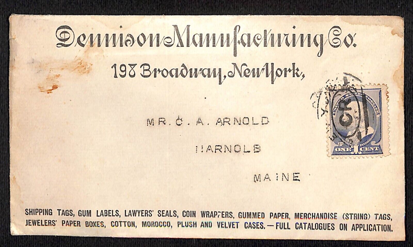 Dennison Manufacturing Broadway New York c1880's-90's Advertising Cover Envelope