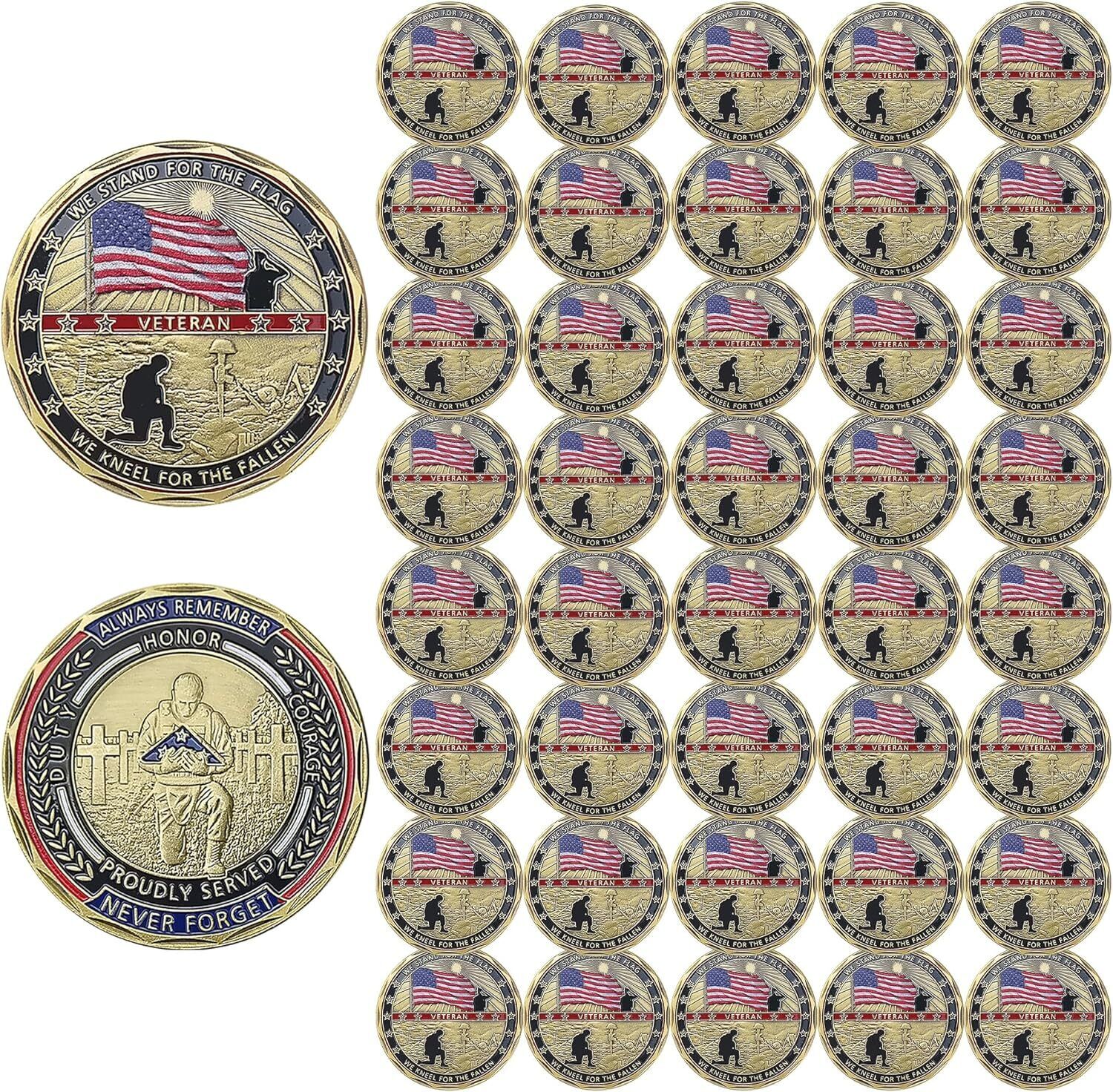 42Pcs US Military Veteran Challenge Coin Stand for The Flag Kneel for The Fallen