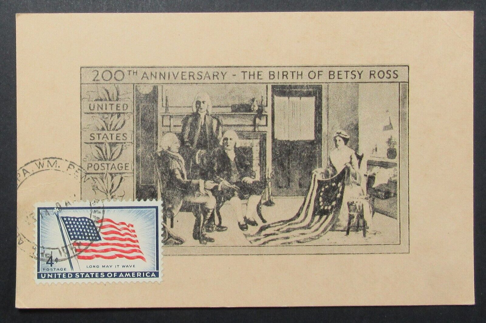Betsy Ross 200th Anniversary of Her Birth Vintage Postcard First Day Cancel 1952