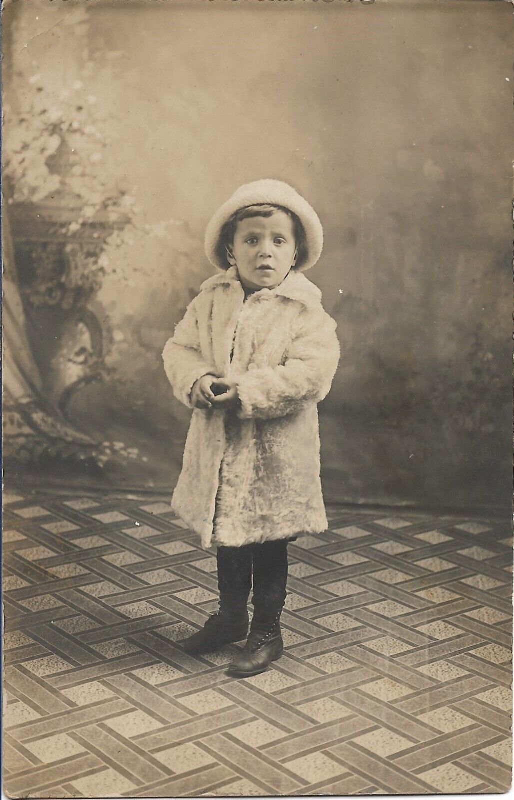Boy Real Photo Postcard RPPC Studio Vintage Fashion Coat Hat Cute 1920s Unposted