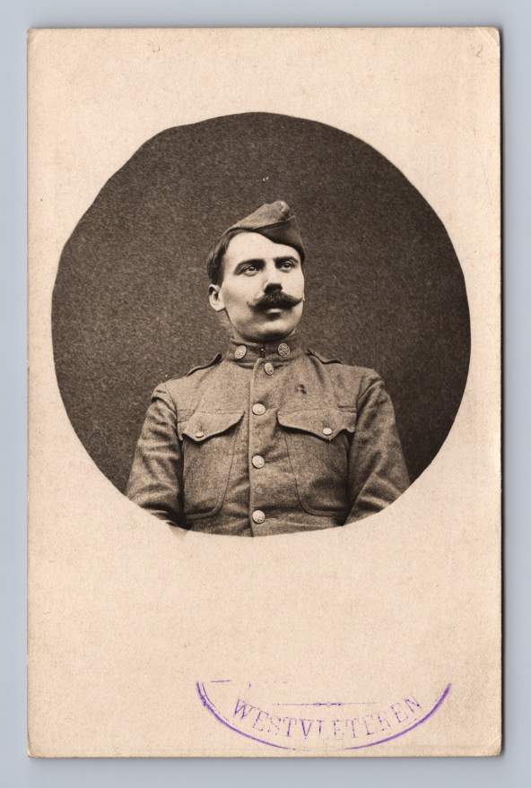 Handsome French WWI Soldier w Big Mustache RPPC Antique Photo Westvleteren 1910s