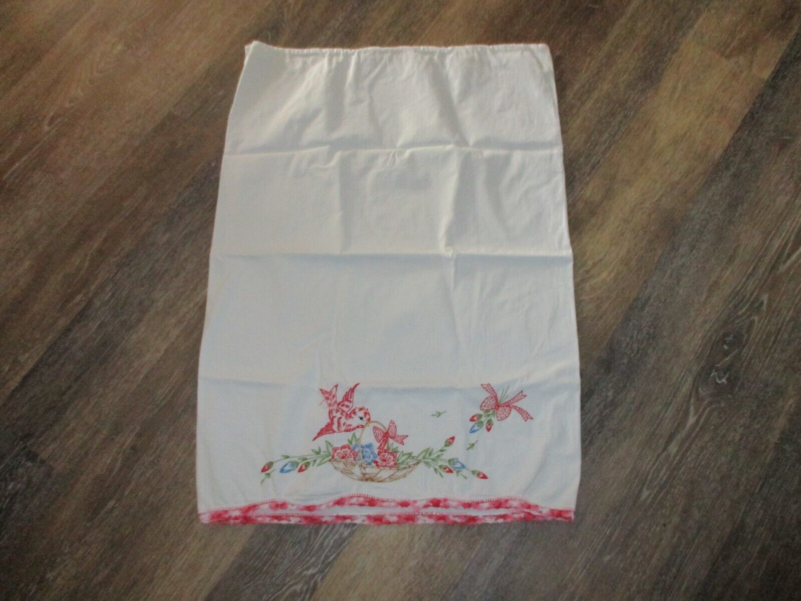 Vintage Hand Embroidered Crochet Pillowcase--Preowned 