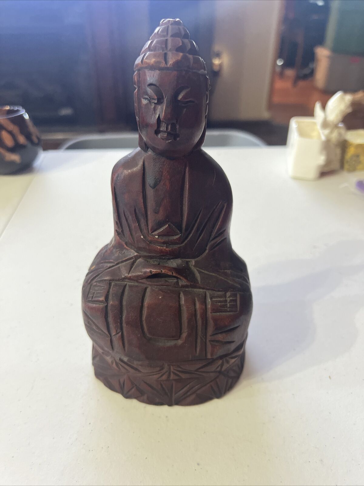 Vintage Chinese Wooden Carving Statue Wood Buddha Decor