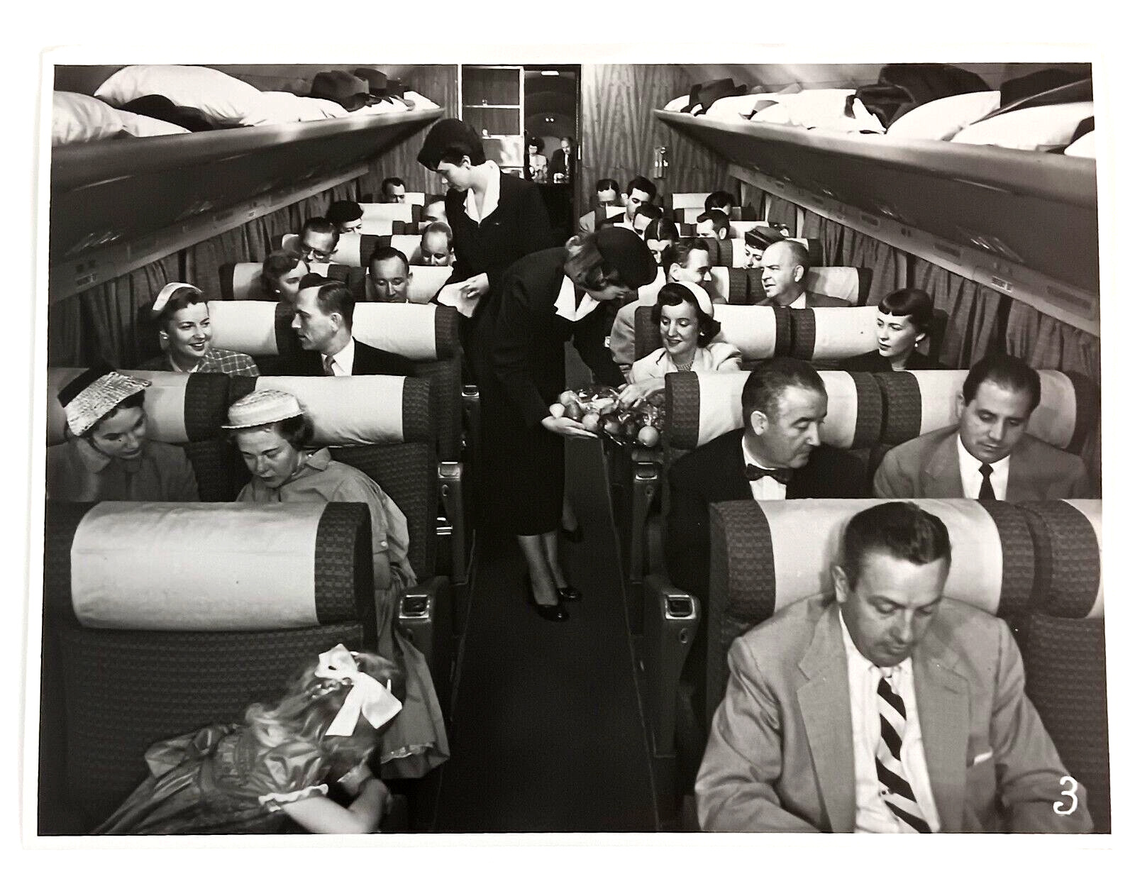 1960s Airplane Interior Flight Attendents Fruit Passengers Vintage Press Photo