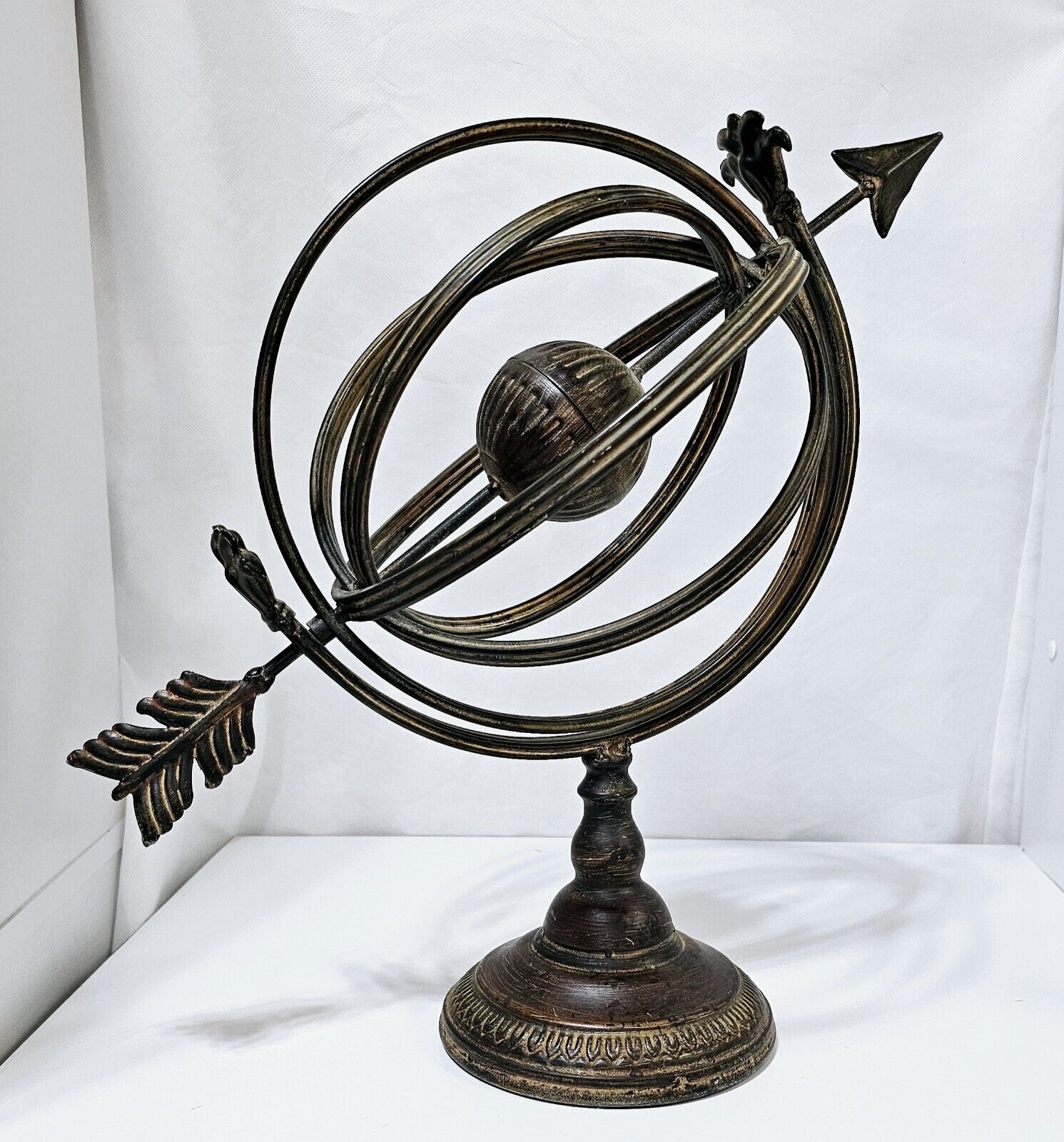 Decorative Metal Armillary Sphere Rotating Globe on Stand