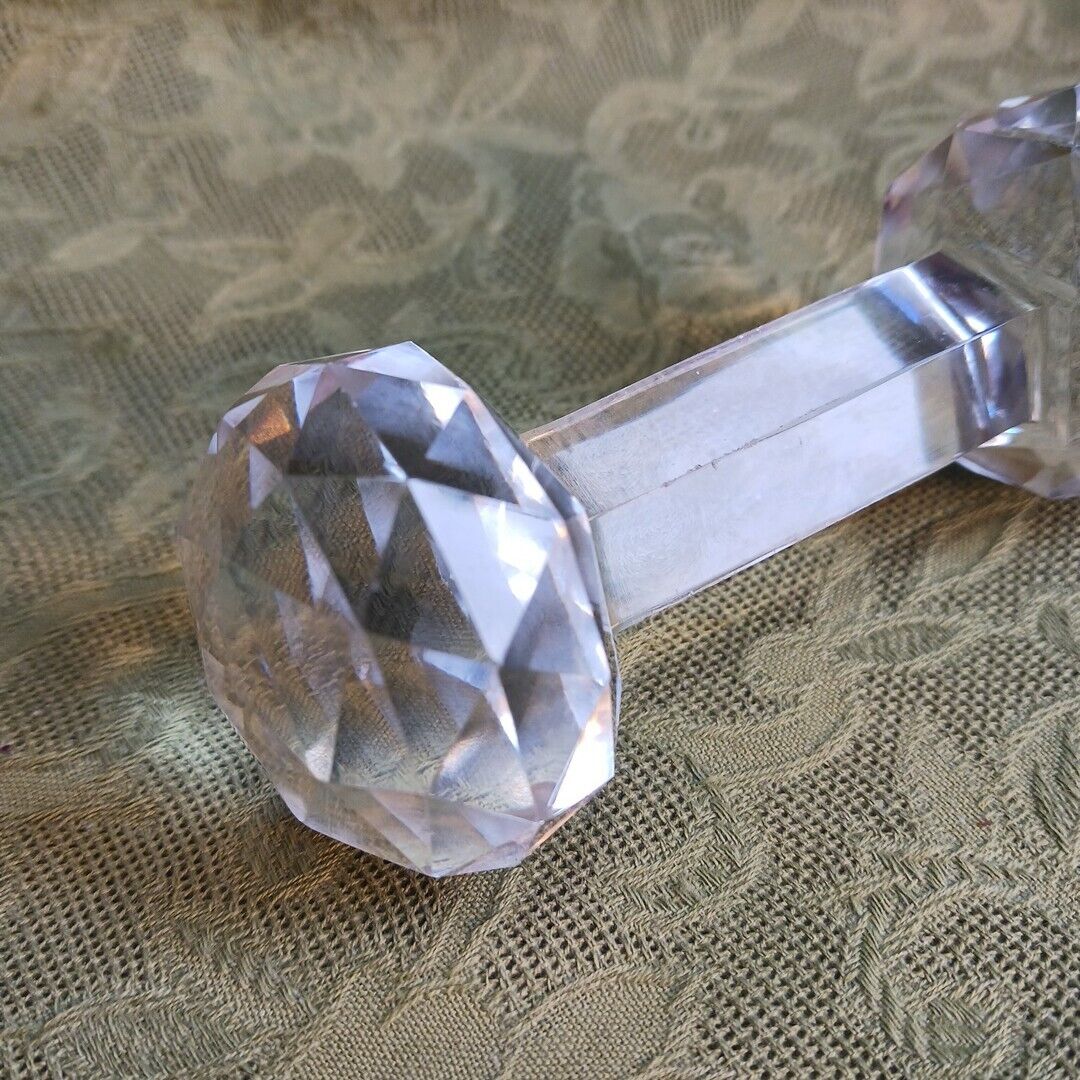 Antique Edwardian Barbell Cut Crystal Knife Rest Faceted 4.5 inch 