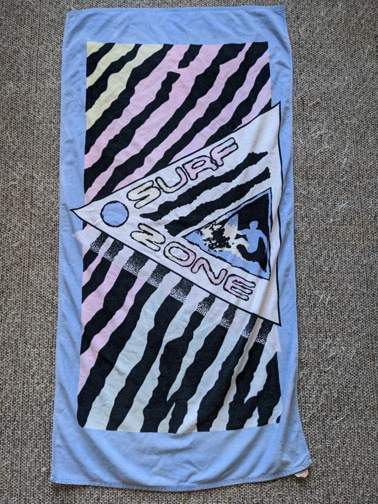 vintage 1980s beach towel SURF ZONE cotton JO FRANCO