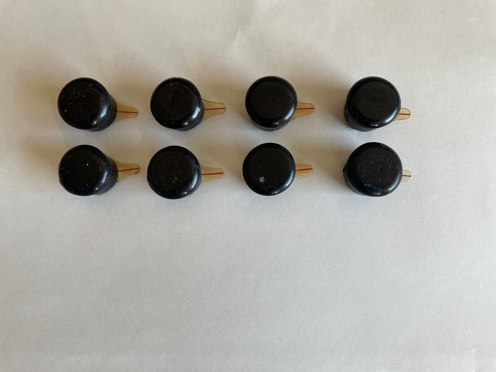 Vintage Round Black Knobs with Translucent Plastic Pointers Attached, Qty. 8