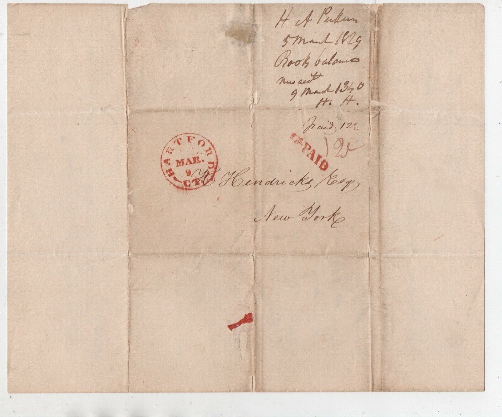 1829 US Cover from the Hartford Bank w/ red Hartford Connecticut Paid cancel 