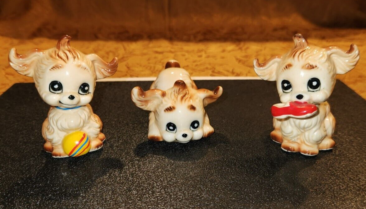 Vintage Bone China Playful  Puppy Dog Figurines (set of 3)