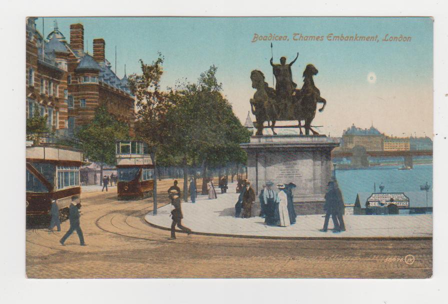 London,U.K.Boadicea Statue at Westminster Bridge,Trolley Cars,c.1909
