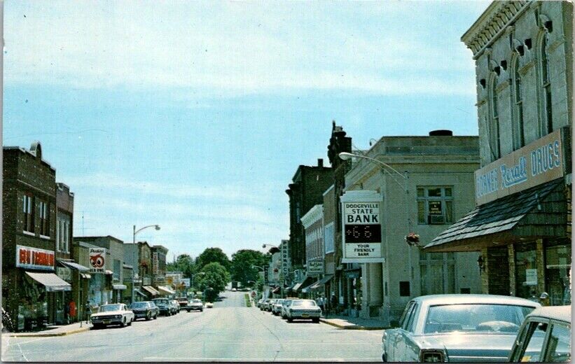 Postcard View Main Street Dodgeville Wisconsin WI Red Owl & Rexall Signs    T596