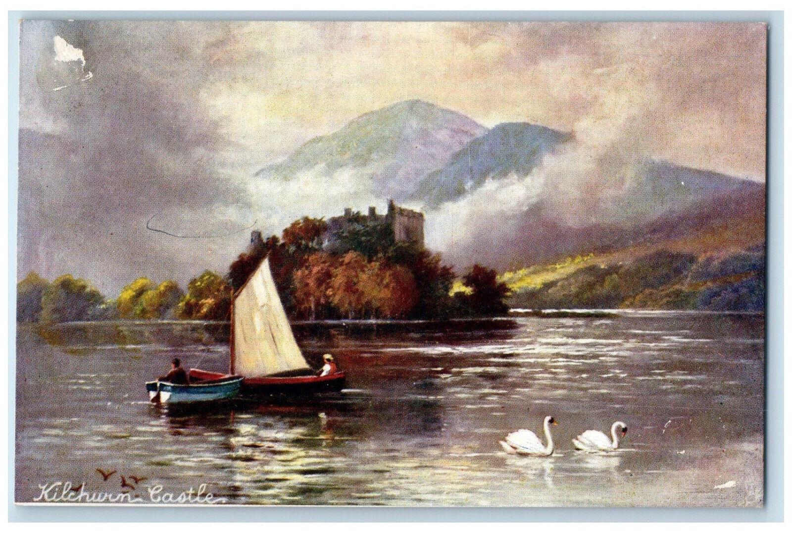 c1910 Kilchurn Castle Doves Mountain Scotland Oilette Tuck Art Postcard
