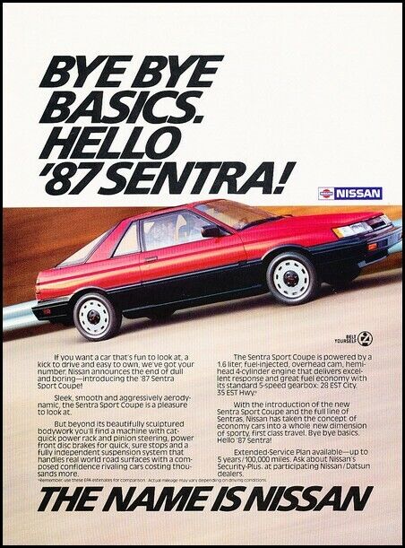 1987 Nissan Sentra Sport Coupe Original Advertisement Print Art Car Ad K112