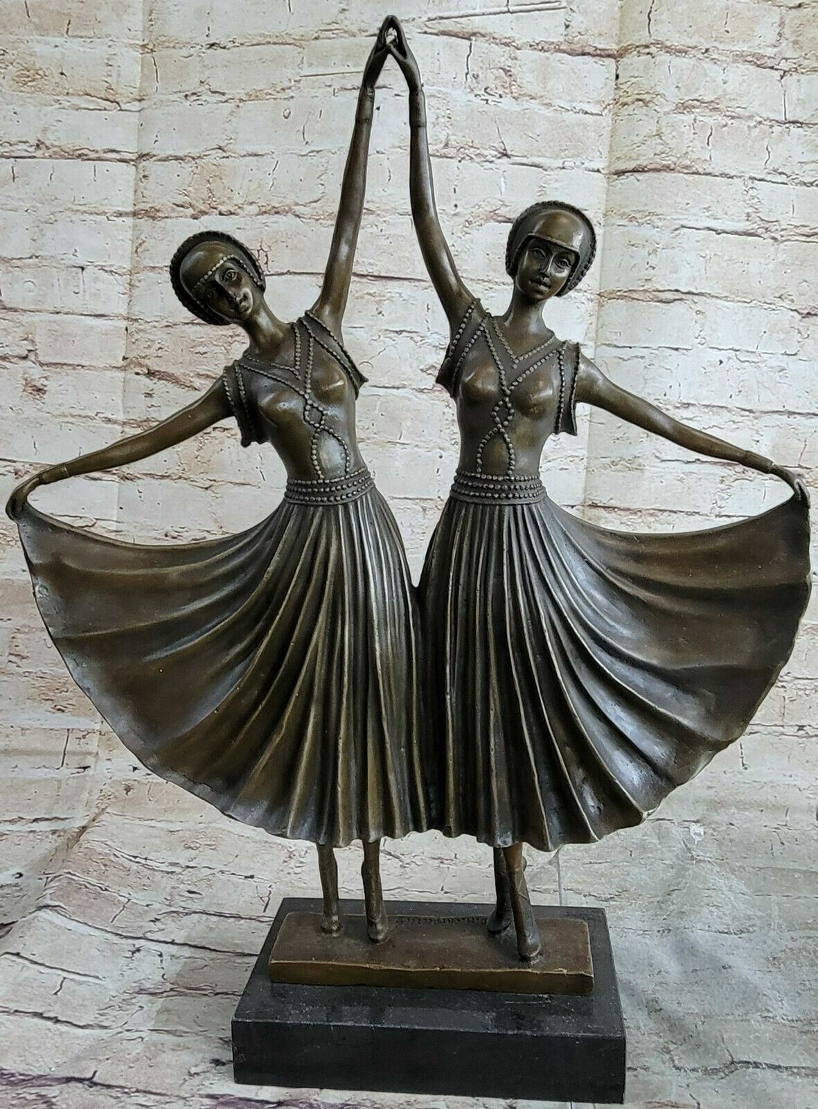 Signed Large~Chiparus~Two Russian Dancer Bronze Sculpture Art Nouveau Statue Art