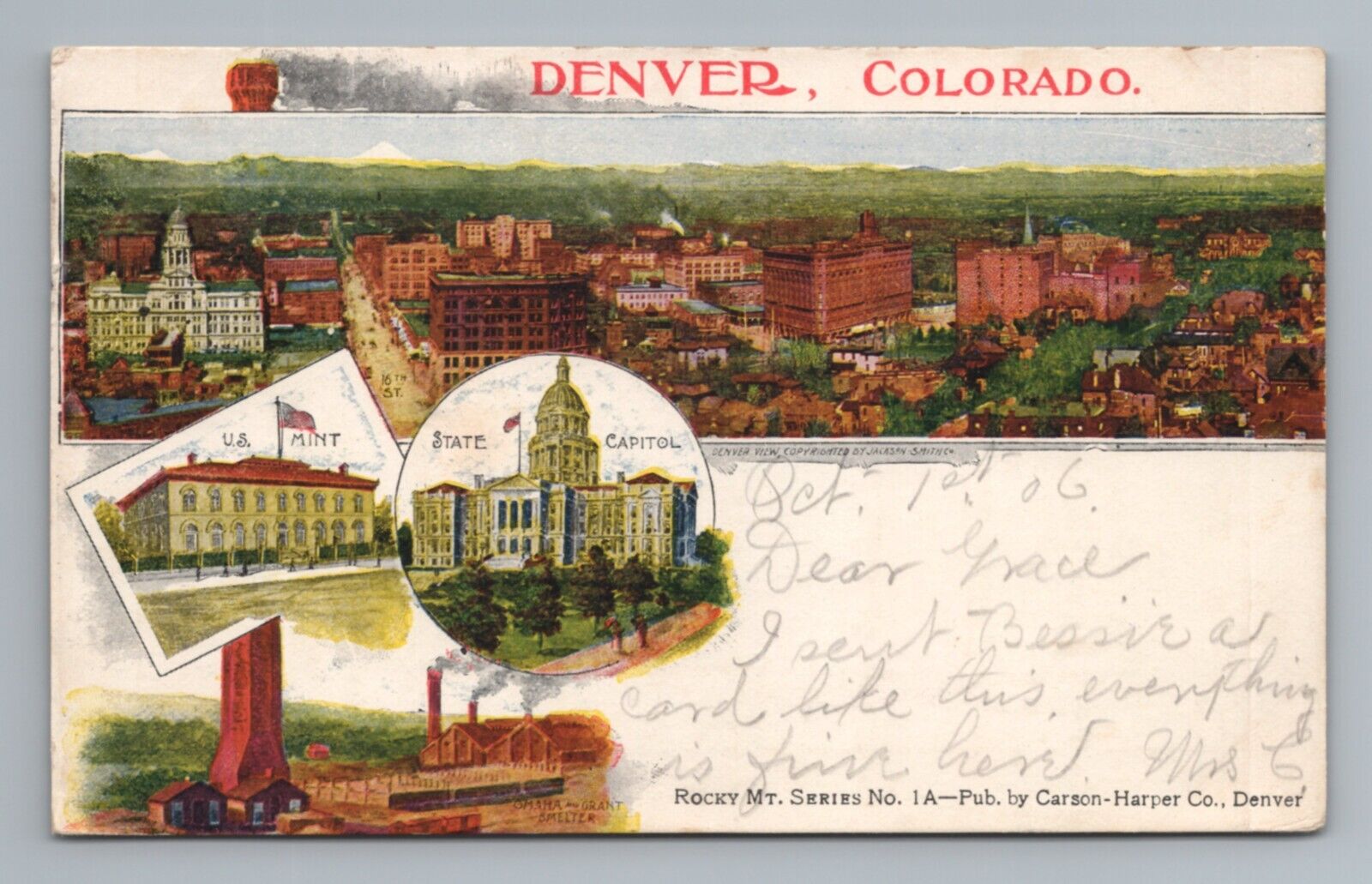 1906 Denver Colorado Rocky Mt Series Carson Harper Co UDB Postcard