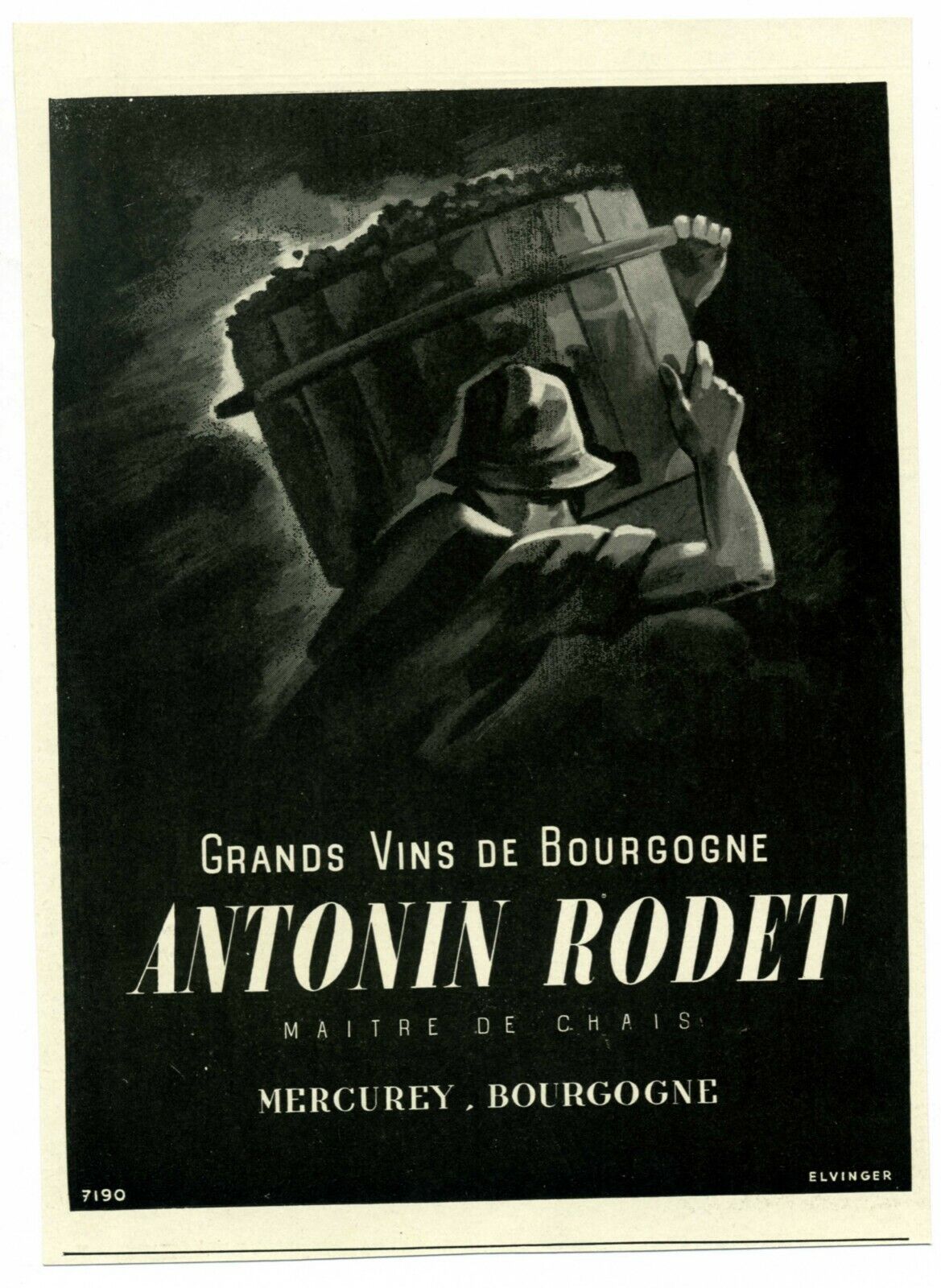 1946: Antonin Rodet, Great wines of Burgundy, Mercurey (publicity, advertising