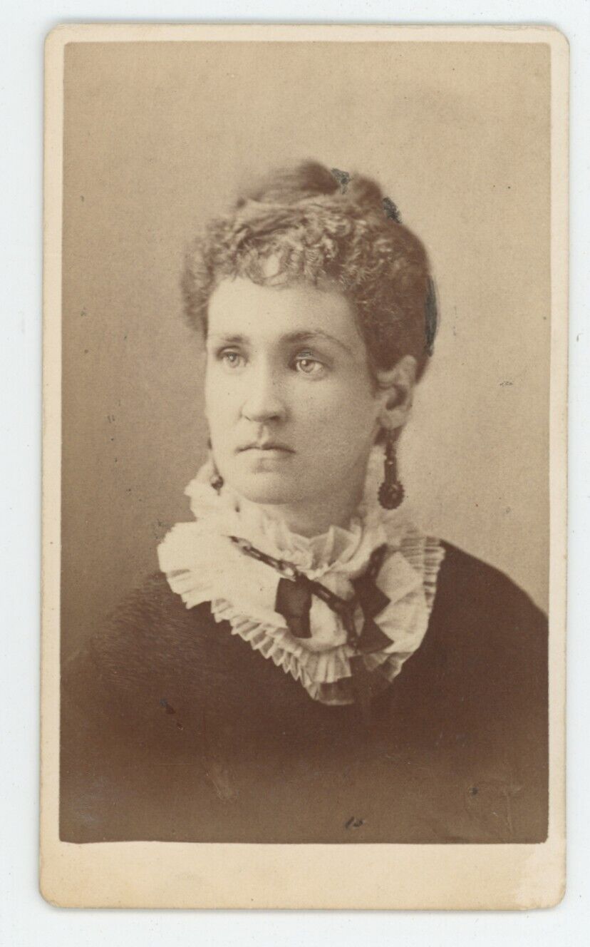 Antique CDV Circa 1870s Beautiful Woman Wearing Earrings Morrill Lowell, MA