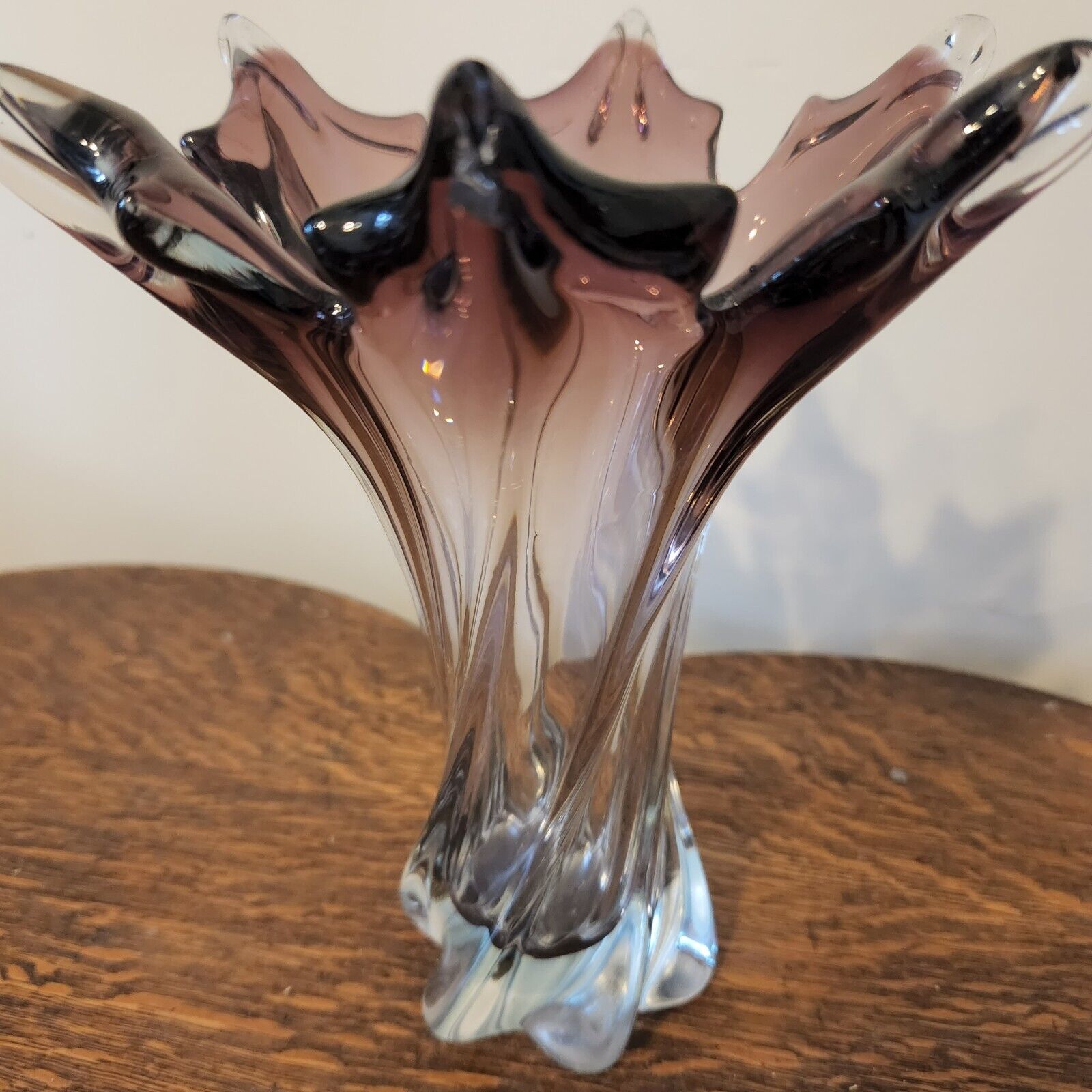 Art Vannes - French Mid Century Crystal Extra Large Splash  amethyst glass Vase