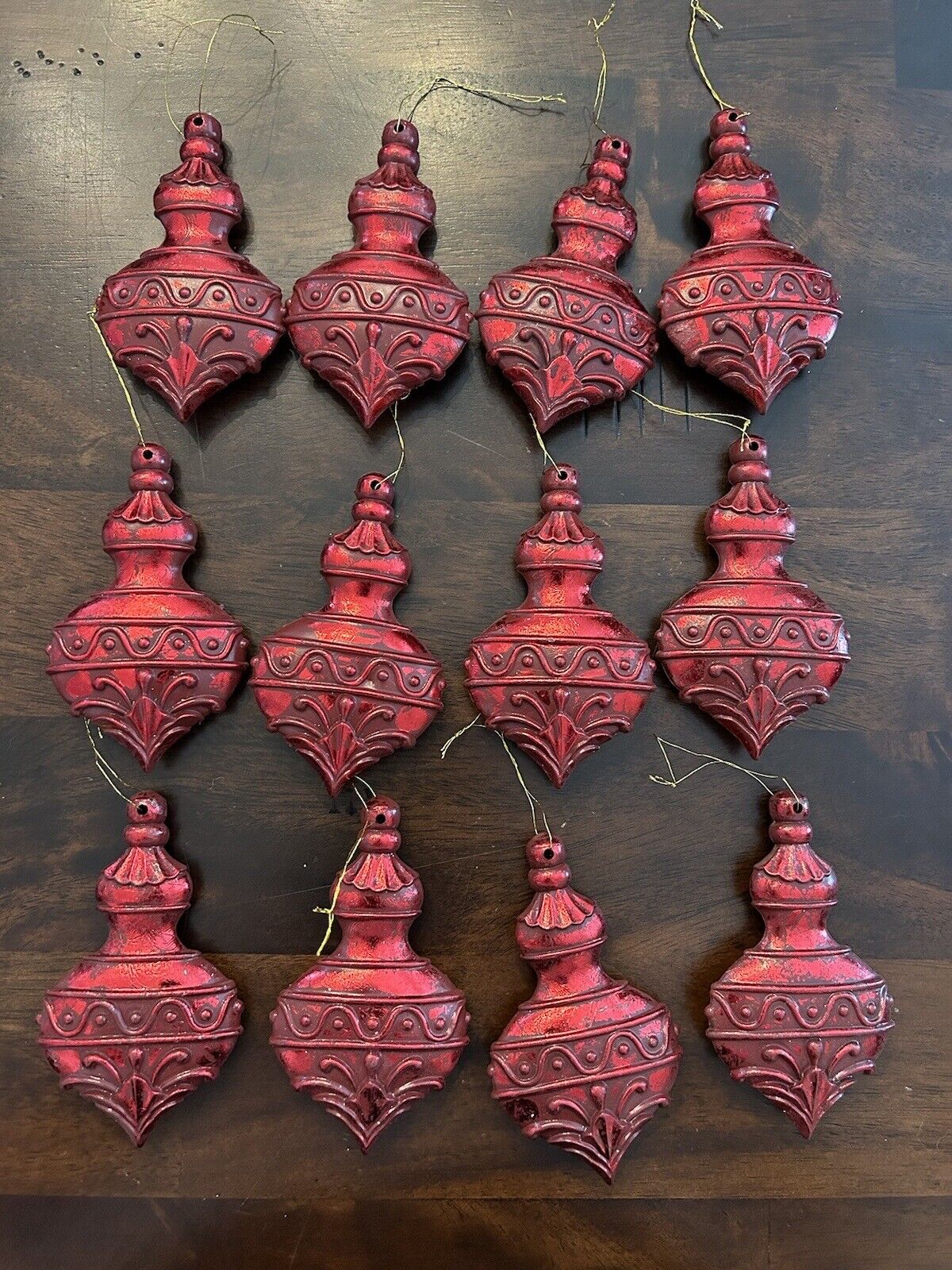 Vintage Red Finial Ornament Set of twleve 12 Christmas Ornaments approx 3.5 inch