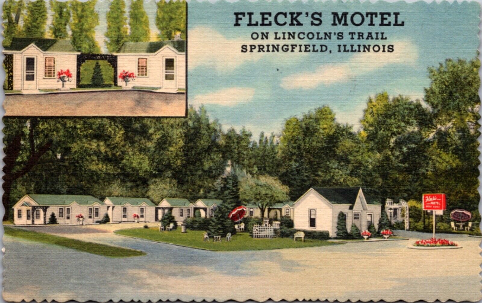 Linen Postcard Fleck\'s Motel on Lincoln\'s Trail in Springfield, Illinois