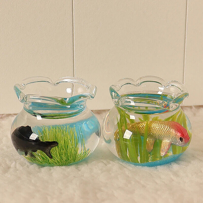 1Pcs 1:12 Dollhouse Simulation Glass Fish Bowl Dollhouse Miniature Goldfish Tank