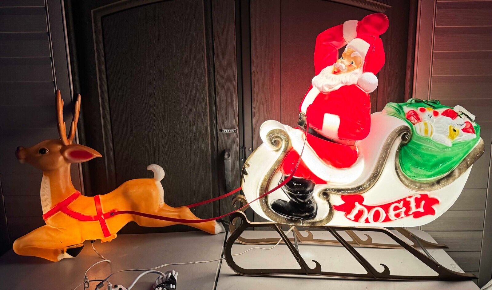 Vintage Empire Santa Claus Sleigh Blow Mold Reindeer lawn huge display rare