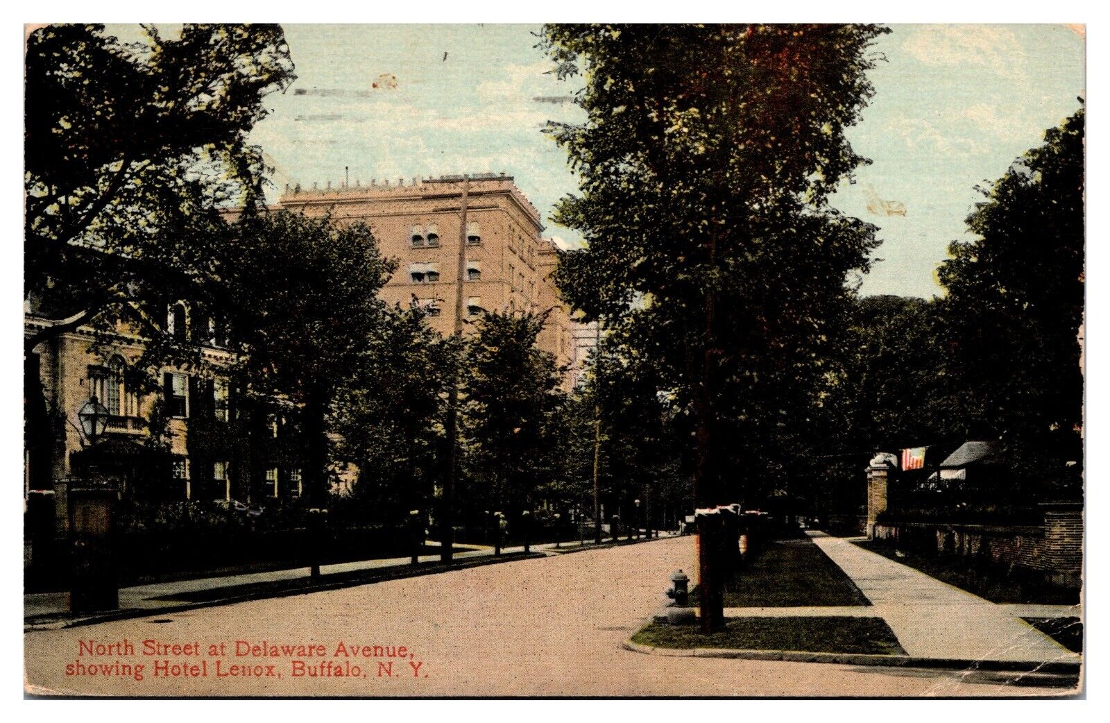 1913 North St at Delaware Ave, showing Hotel Lenox, Buffalo, NY Postcard