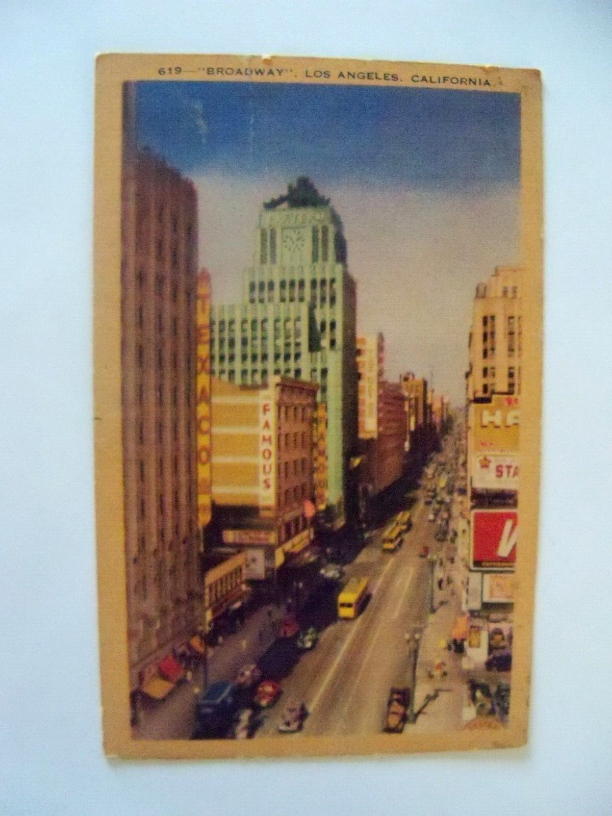 Vintage Los Angeles Broadway Pstcard  Trolleys, Cars, People, Handcolored