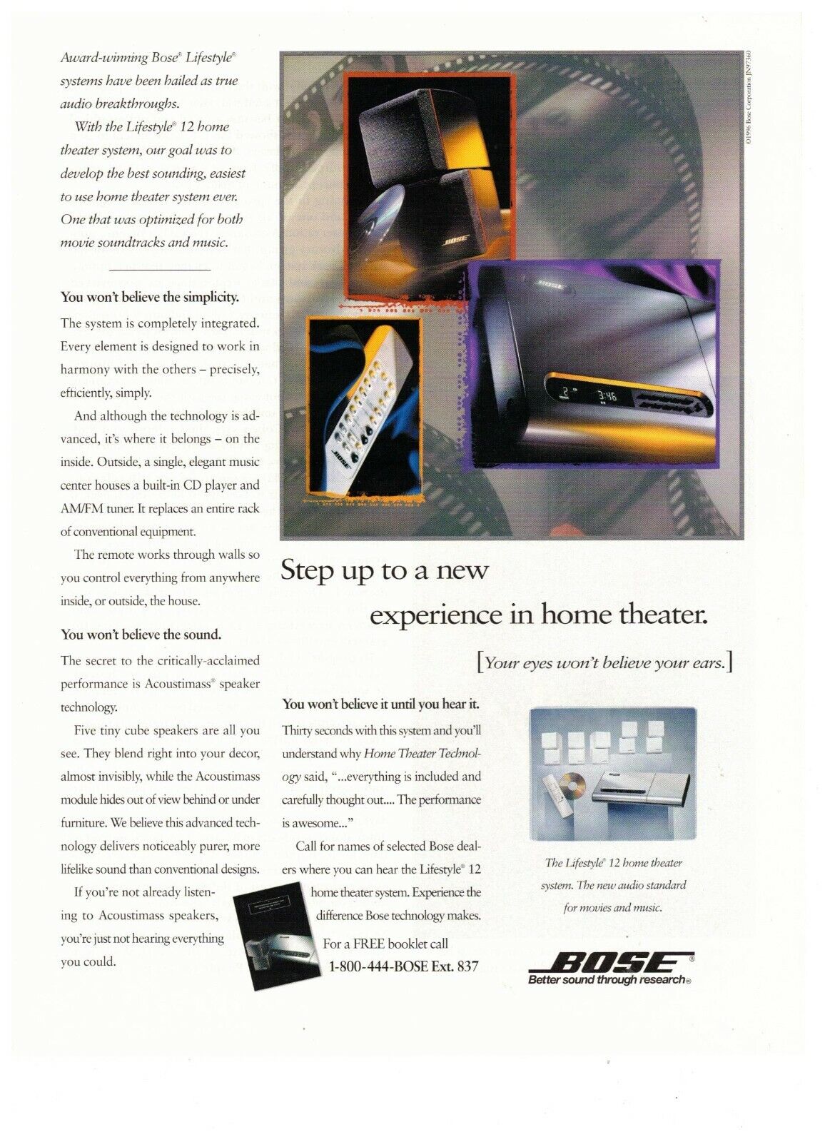 1997 Bose Home Theater New Experience Vintage Print Advertisement