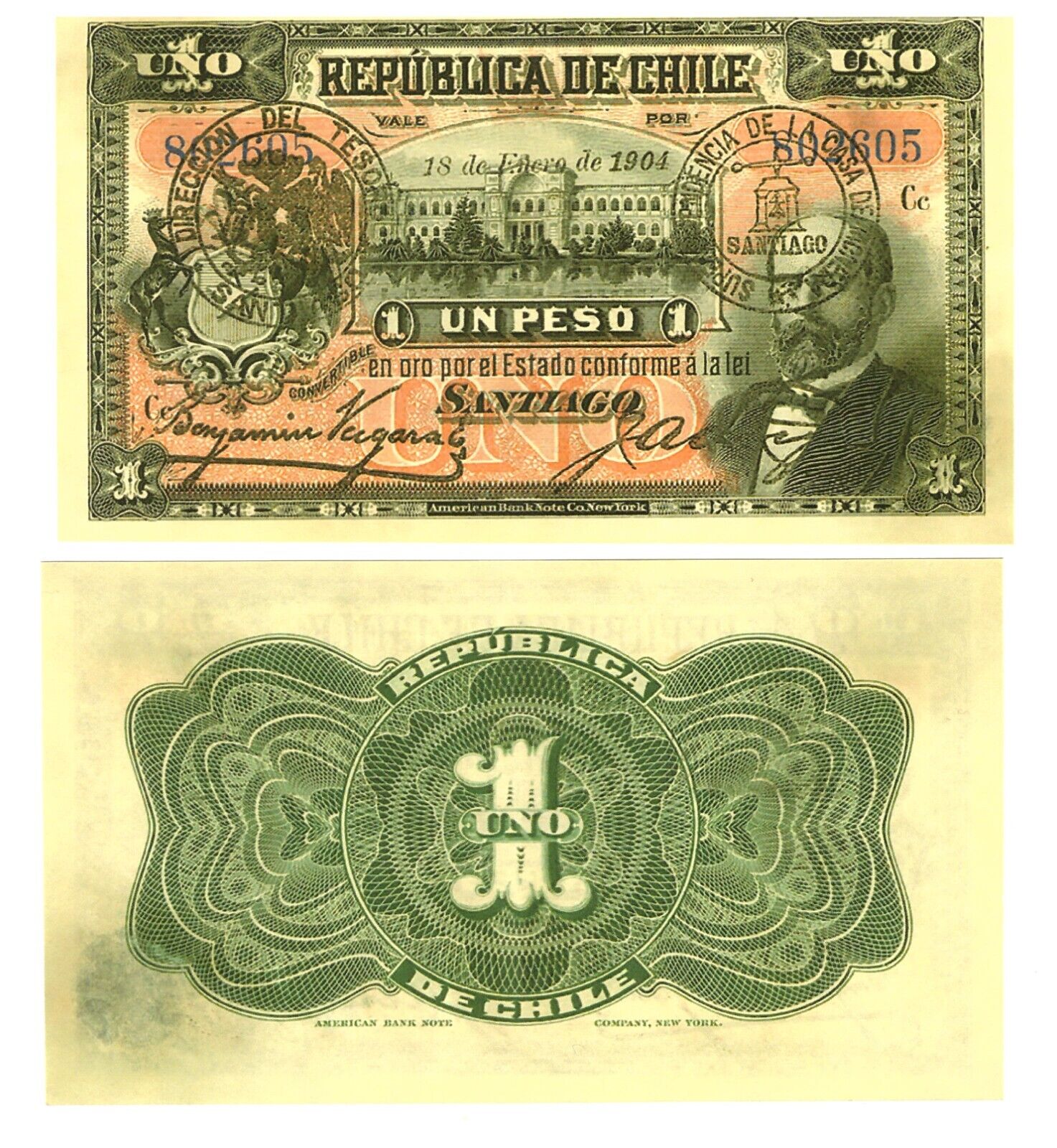 -r Reproduction -  Chile 1 Pesos 1898-1919 Pick #15   0906R