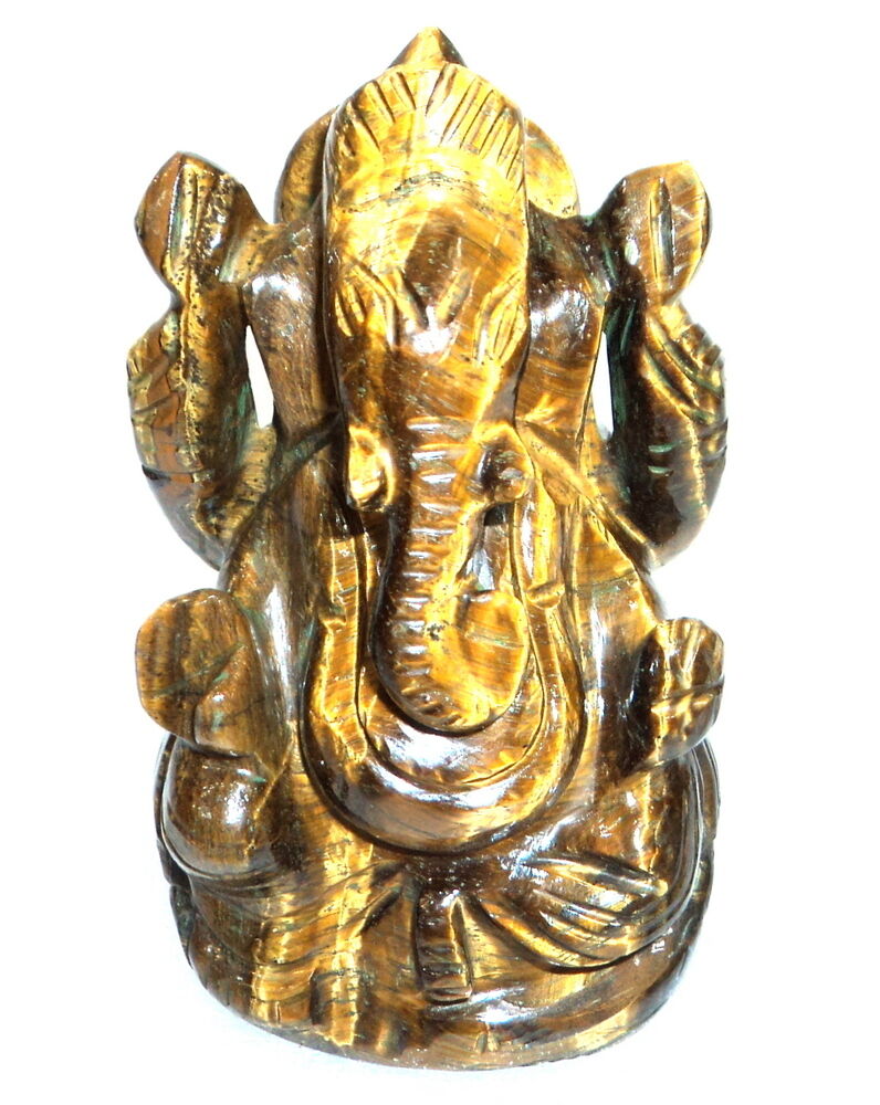 Lord Ganesha In Tiger Eye - 390 gm