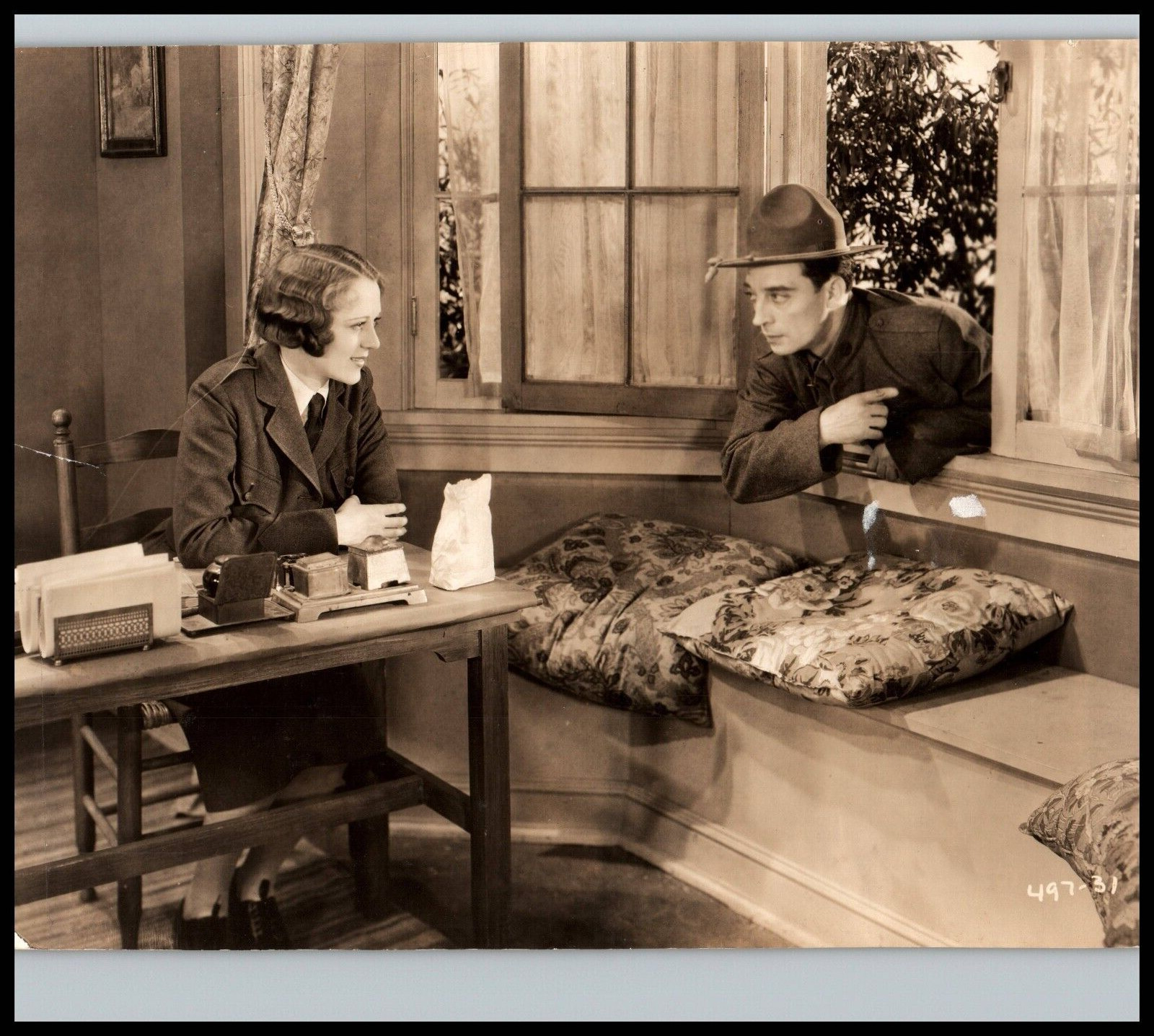 Buster Keaton + Sally Eilers in Doughboys (1930) HOLLYWOOD PORTRAIT PHOTO 681