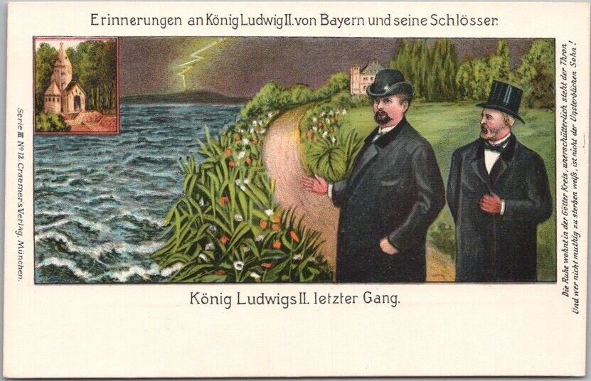 KING LUDWIG II of BAVARIA Postcard with Lake Starnberg, Germany View - UNUSED